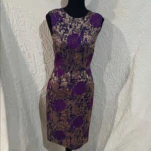 Kalinka New York‎ Purple and Gold Floral Women's Dress, size 4